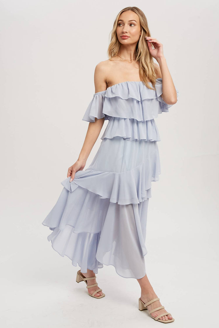 Chiffon Ruffle Midi Dress