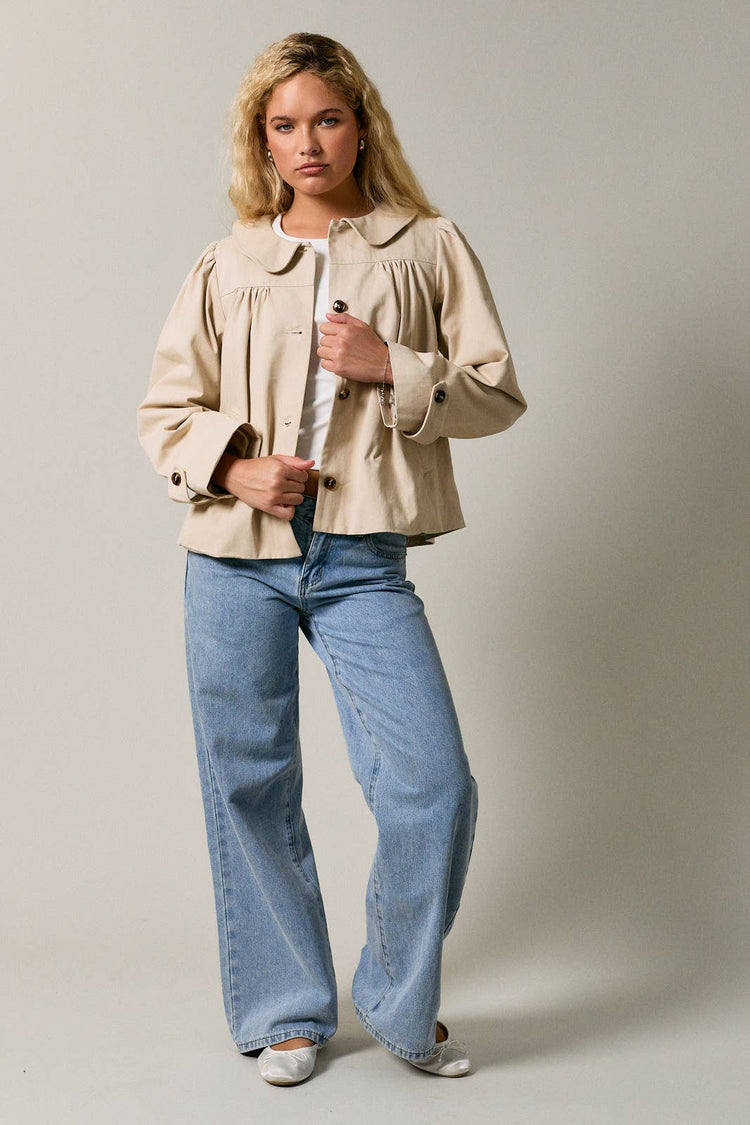 PETER PAN COLLAR RUCHED OVERSIZED JACKET