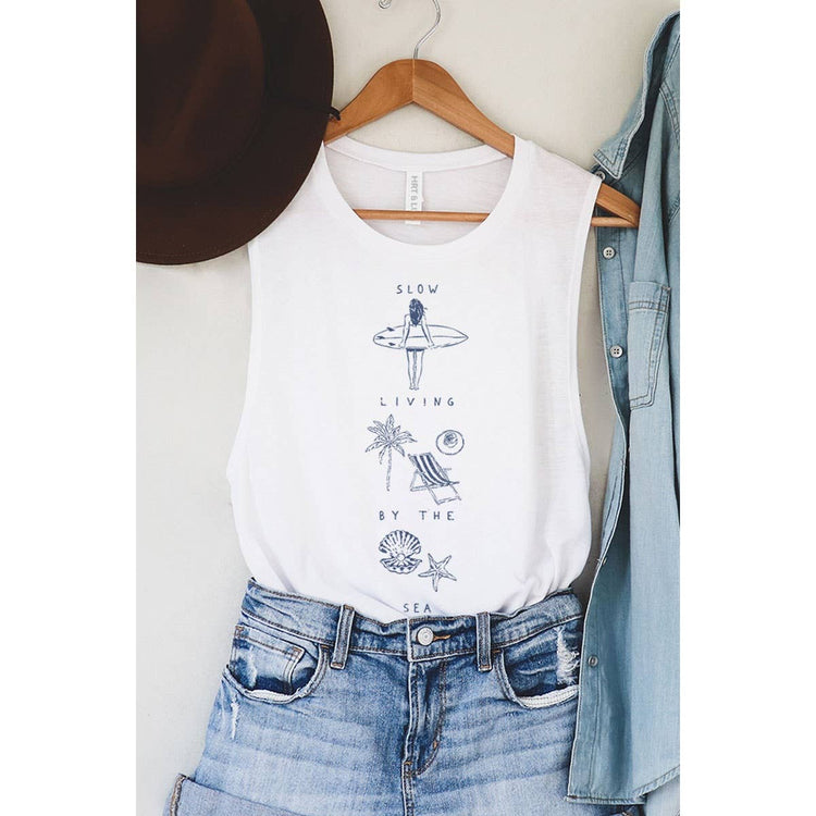SLOW LIVING BY THE SEA MINERAL GRAPHIC TANK TOP