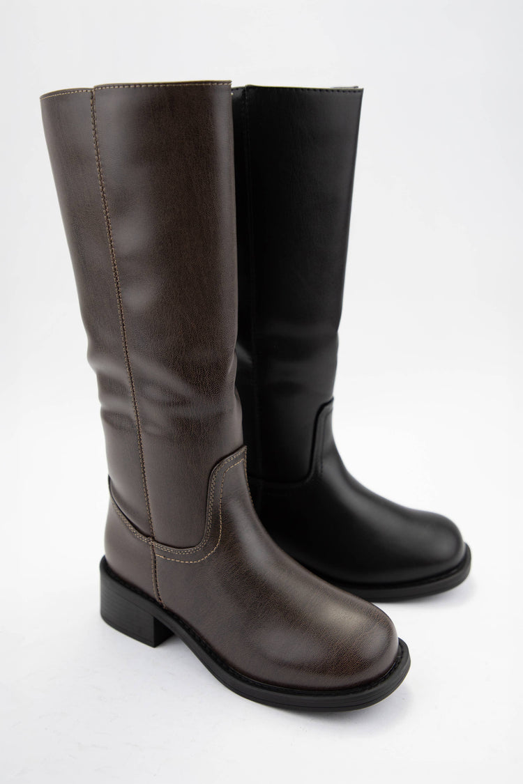 BANANA-1 Tall Riding Boots with Semi Square Toe and Block He