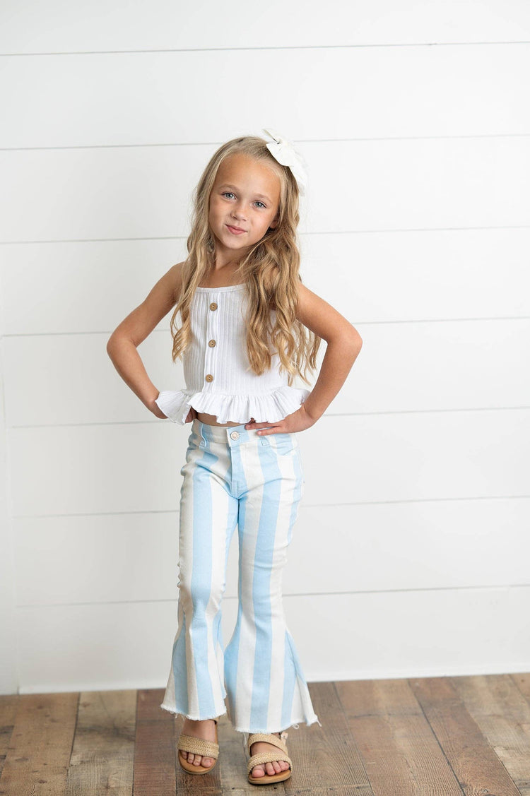 Kids Light Blue Stripe Flare Denim Jeans Pants