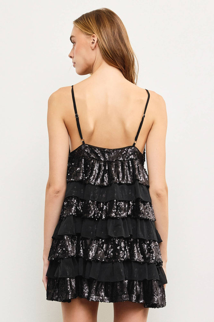 MULTI LAYER TIERED RUFFLE SEQUIN DRESS