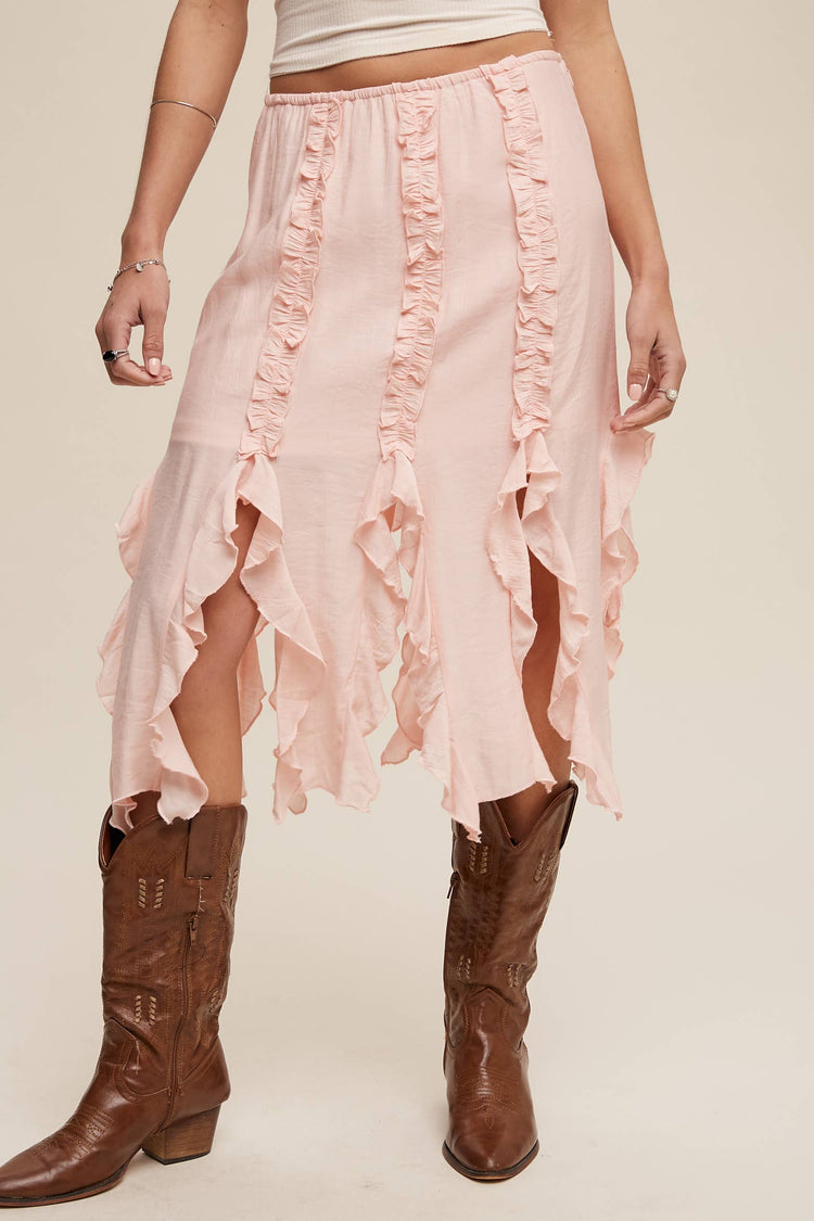 Ruffled Asymmetrical Skirt with Lining