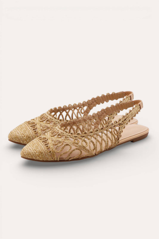 NOTEBOOK-07 WOVEN RAFFIA UPPER SLING BACK FLAT