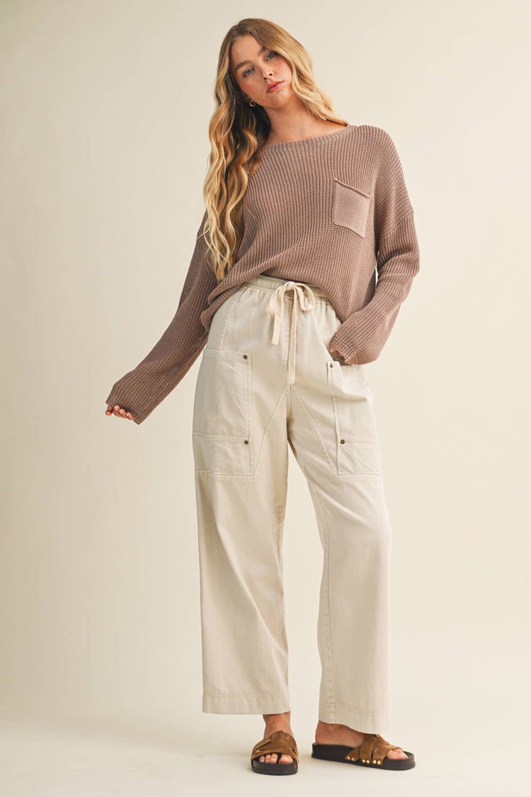 FRONT-POCKET PURL KNIT SWEATER TOP