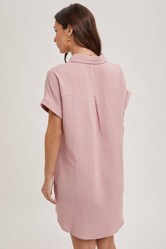 Button Up Shirt Dress With Pockets