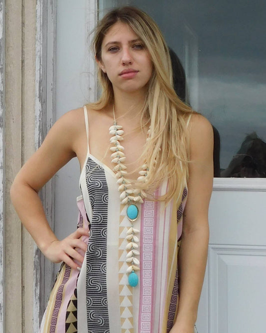 Chunky Shell & Turquoise Lariat Necklace | Statement Jewelry