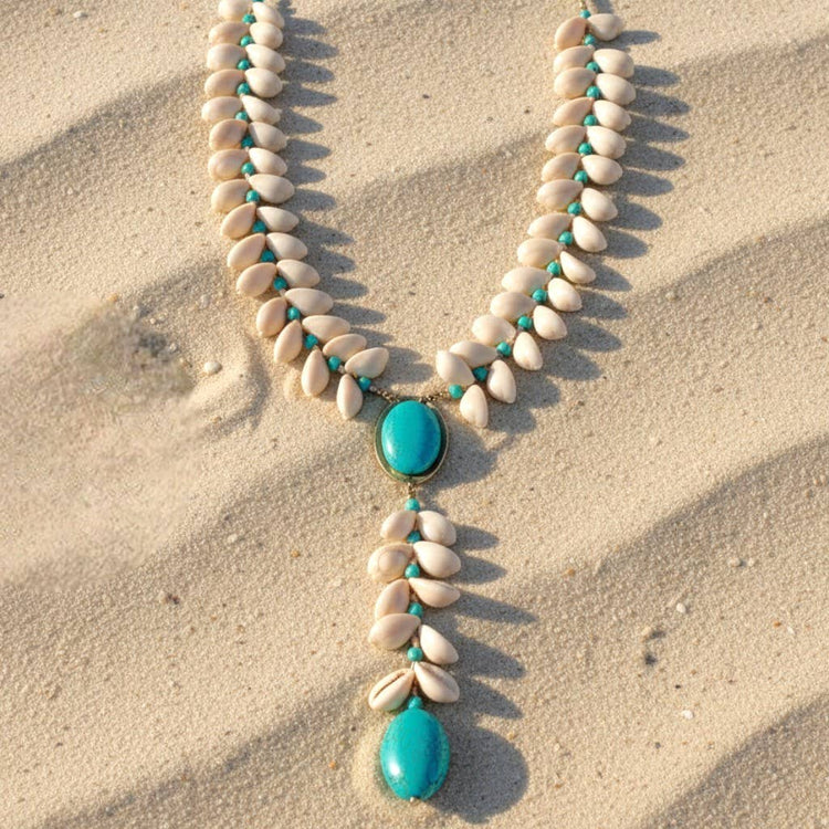 Chunky Shell & Turquoise Lariat Necklace | Statement Jewelry