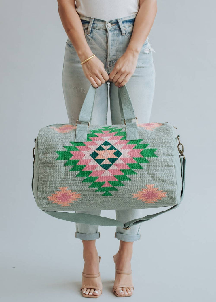 Slate, Green & Pink Aztec Duffel