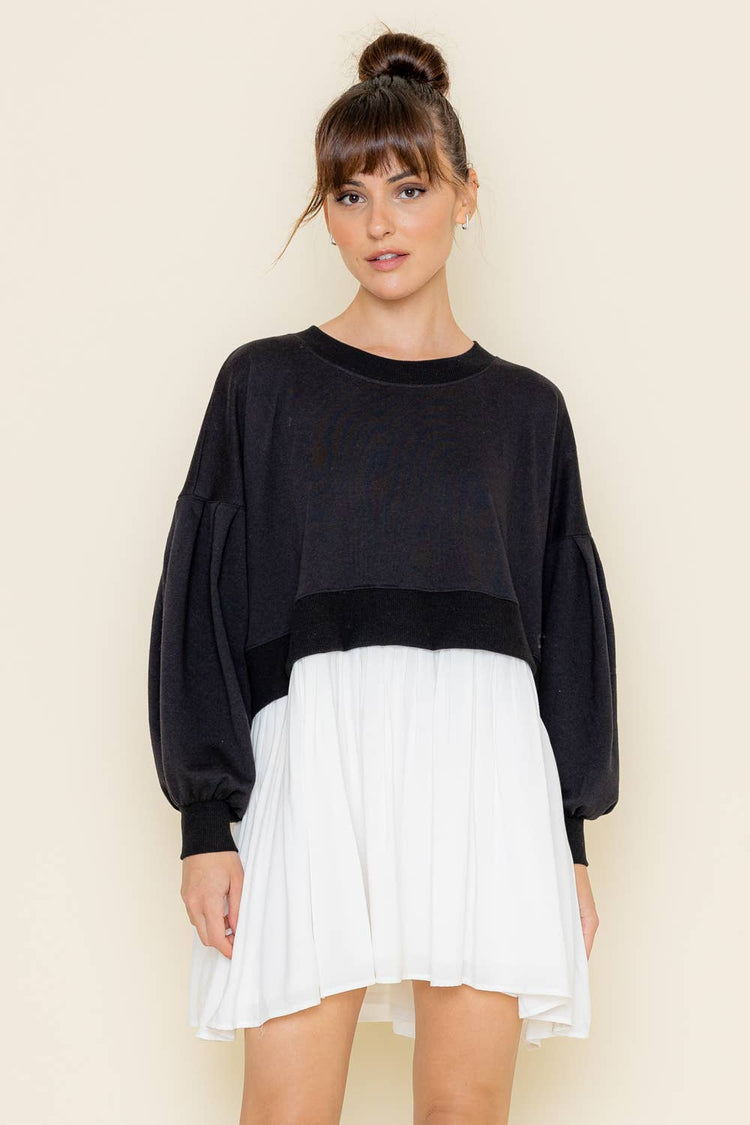 Comfy Round Neck Drop Shoulder Crop Mini Dress