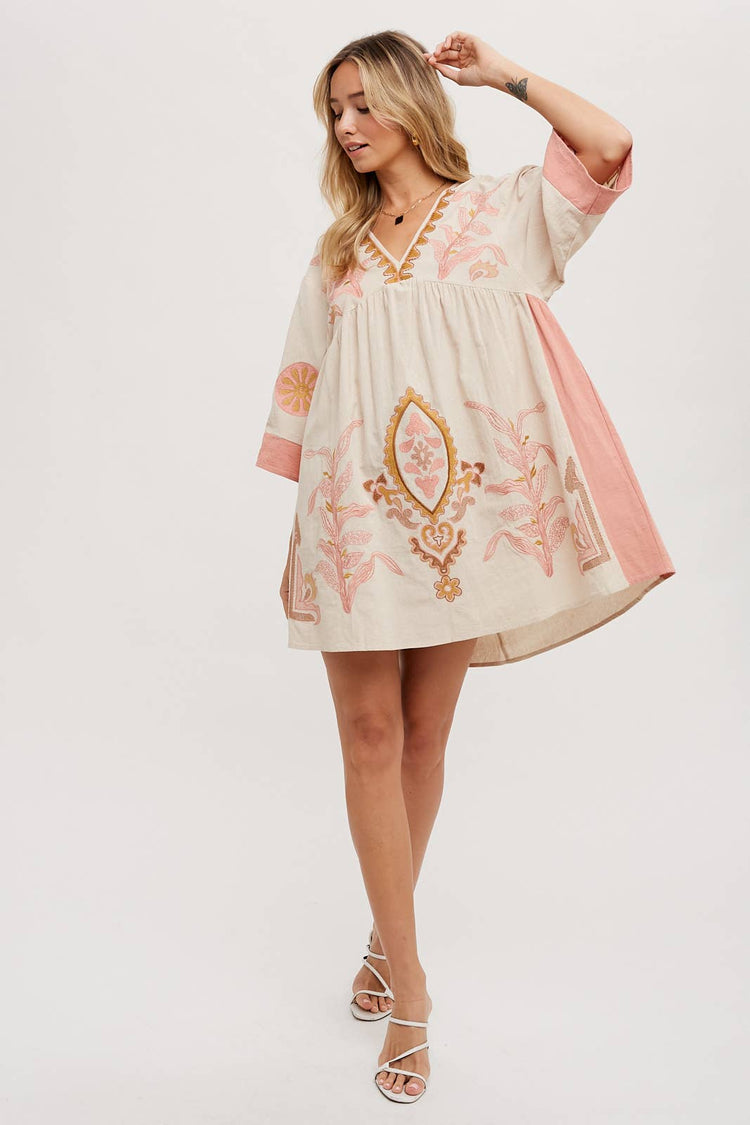 Boho Embroidered Babydoll Dress