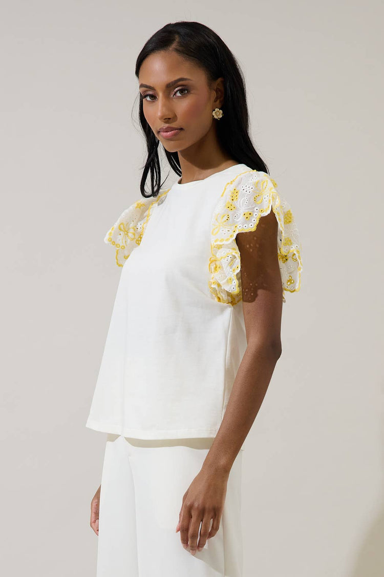 Keny Eyelet Ruffle Knit Top