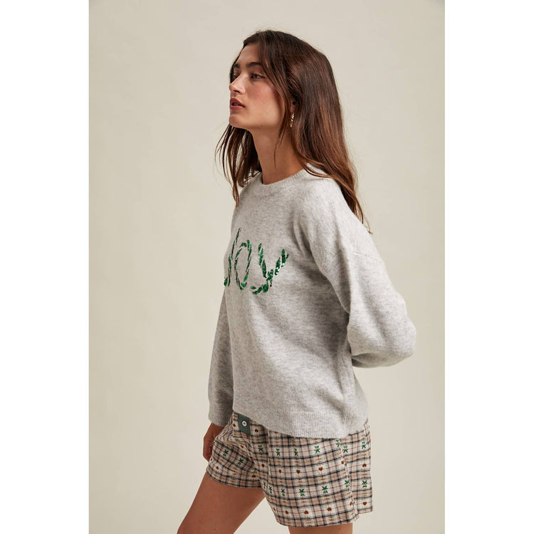 'JOY' SEQUIN CANDY CANE SWEATER