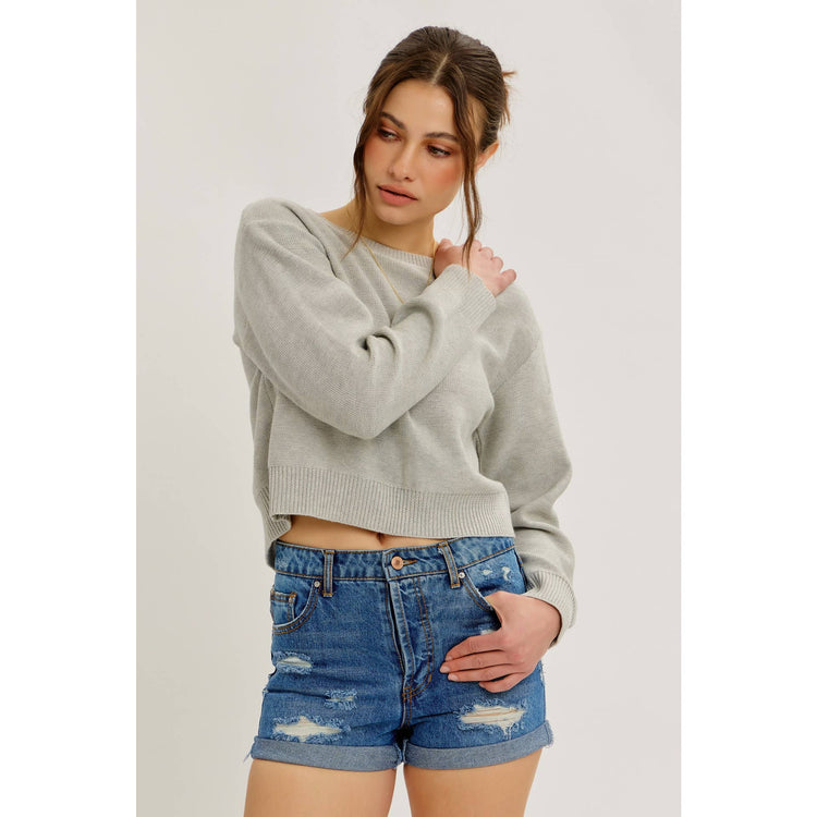 CONTRAST BOW TIE BACK SWEATER TOP WITH ROUND NECK