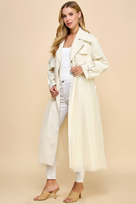 Double Breasted Mesh Bodice Classic Trench Coat