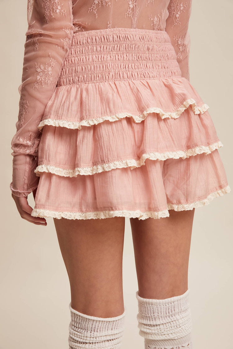 Tiered Ruffle Lace Trim Skort
