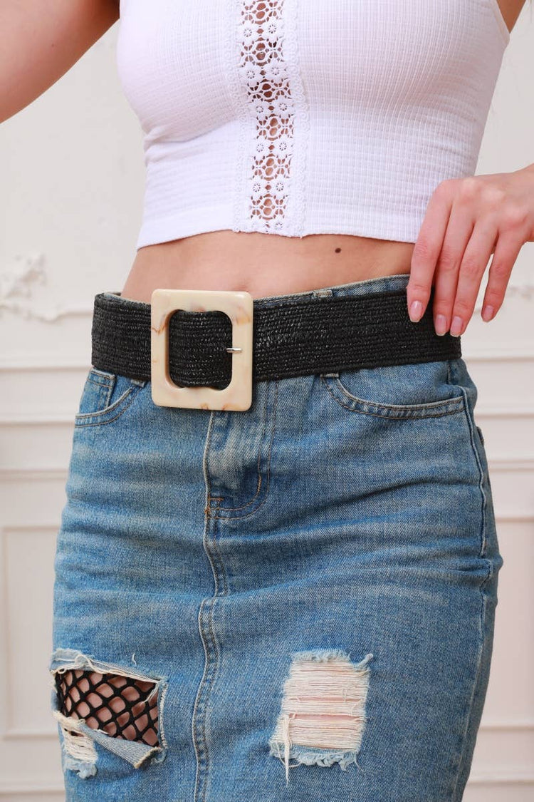 Marbled Swirl Square Buckle Elastic Belt