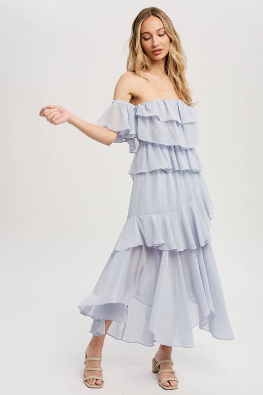 Chiffon Ruffle Midi Dress