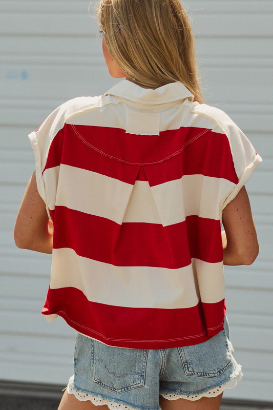 Bold Striped Dolman Sleeve Polo Shirt