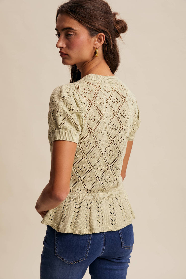 Pointelle Knit Peplum Top