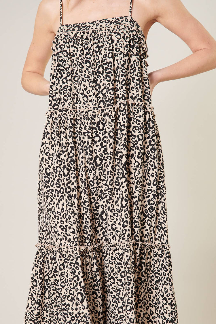 Julianne Leopard Tiered Trapeze Maxi Dress