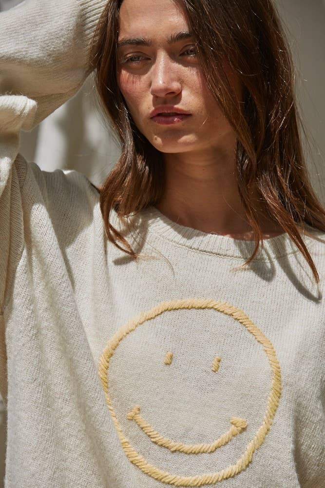 W2232 | Knit Sweater Smiley Face Pullover Top