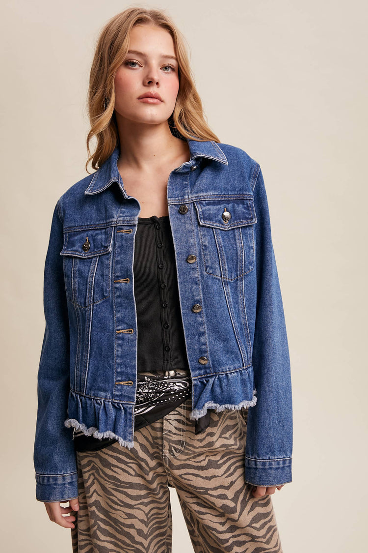 Ruffled Hem Denim Jacket