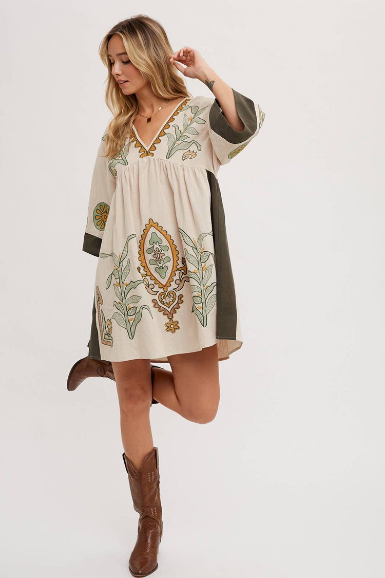 Boho Embroidered Babydoll Dress