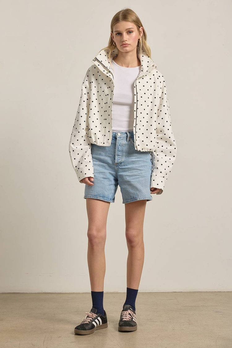 Polka Dot High Neck Drawstring Pullover Jacket
