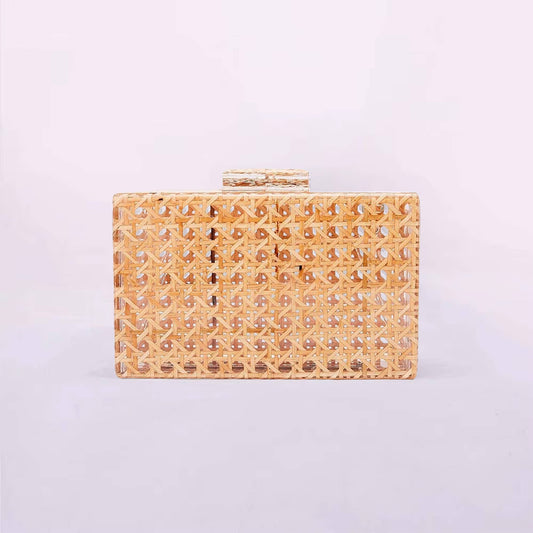 Clear Box Clutch- Tan Cane