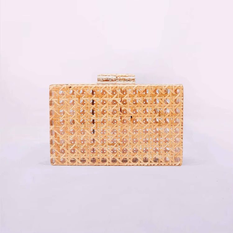 Clear Box Clutch- Tan Cane