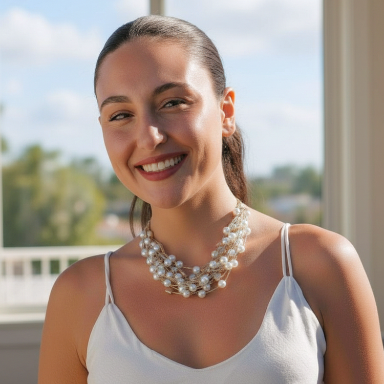 Coastal Pearl Multi Strand Necklace | Gold | Boho Statement