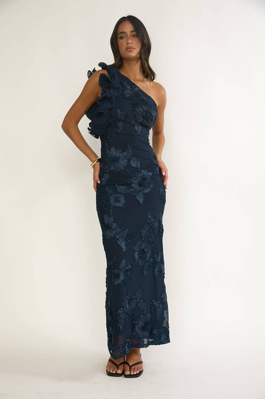 ONE SHOULDER FLORAL MAXI DRESS
