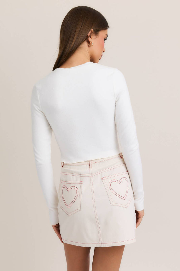 Long Sleeve Heart Embroidered Knit Top