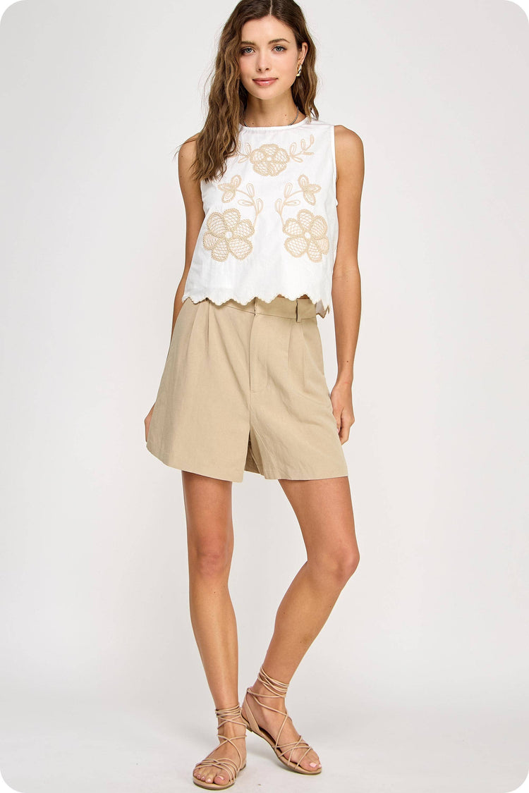 Floral Embroidery Sleeveless Top