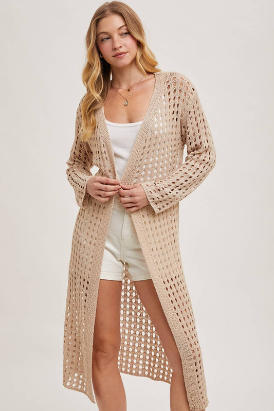 Open Knit Long Line Cardigan
