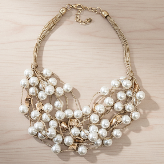 Coastal Pearl Multi Strand Necklace | Gold | Boho Statement