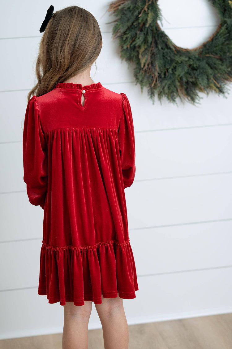 Alexa Red Smocked Velvet Fancy Holiday Party Dress