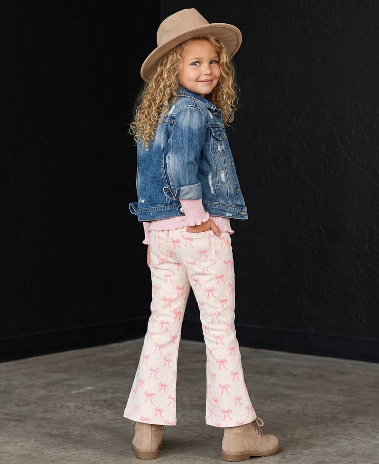Kids Pink Coquette Bow Flare Denim Jeans
