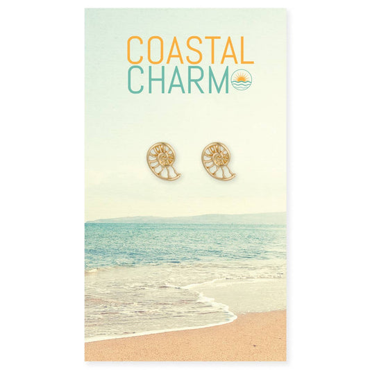 Coastal Charm Gold Nautilus Shell Post Earrings