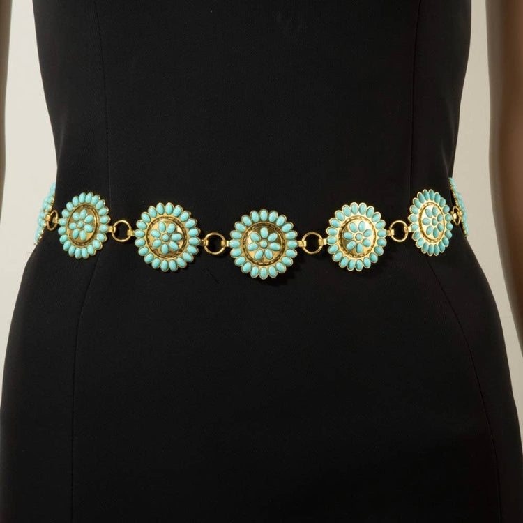 Round Stone Bead Concho Chain Belt
