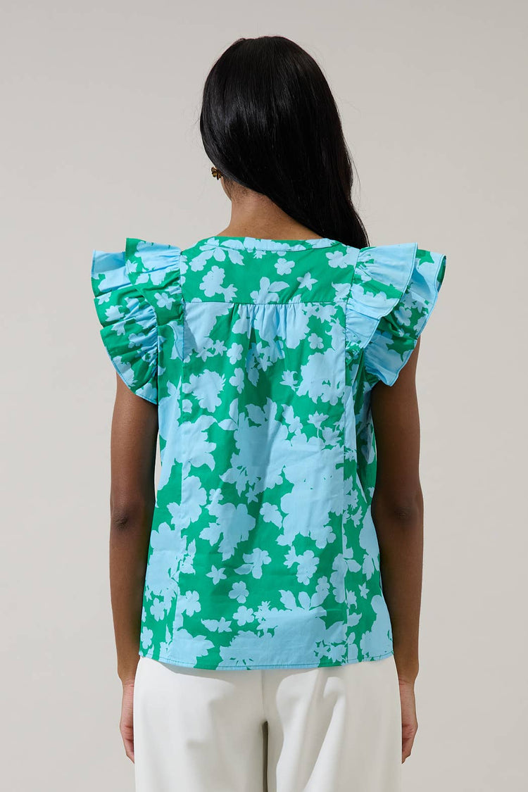 Riona Floral Sammi Button Down Ruffle Top