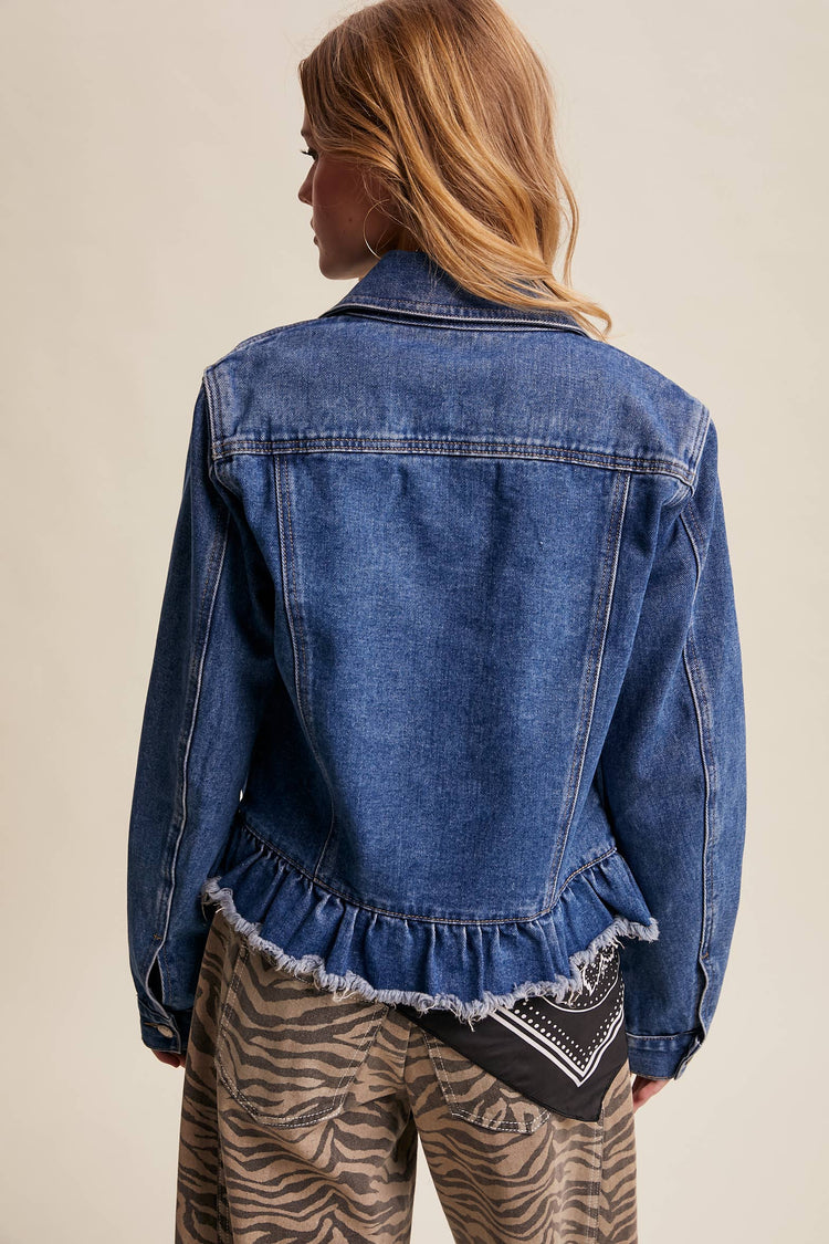 Ruffled Hem Denim Jacket