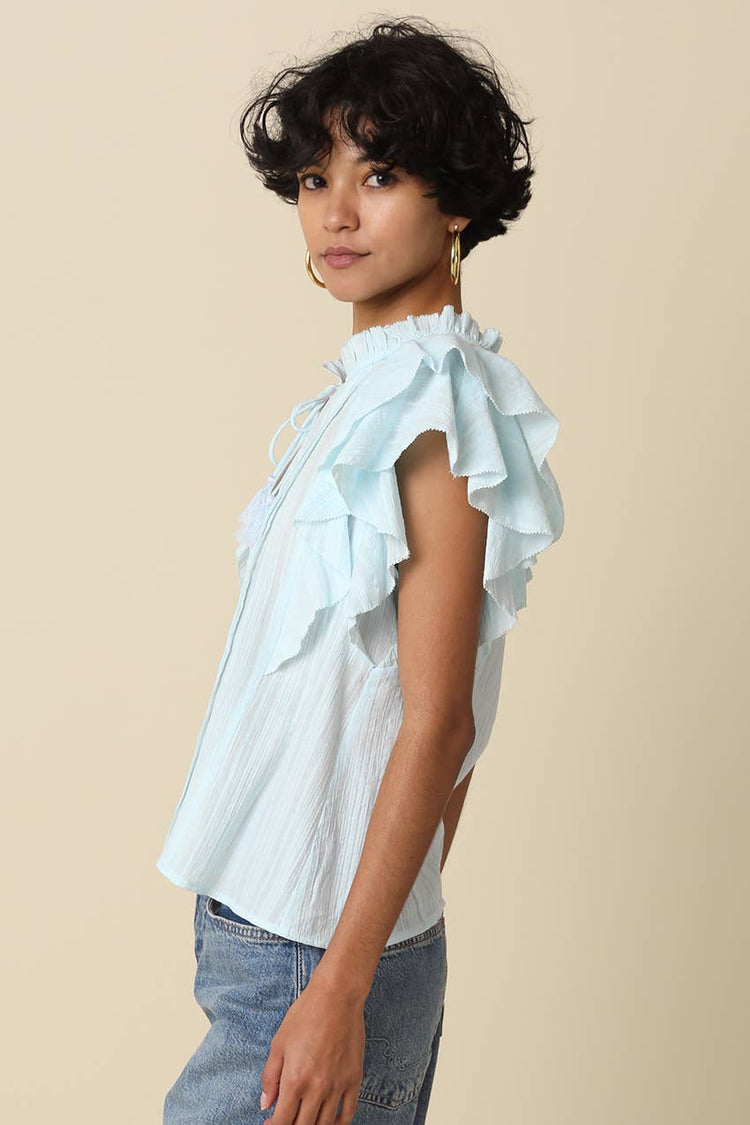 Elodie Ruffle-Trim Tie Blouse
