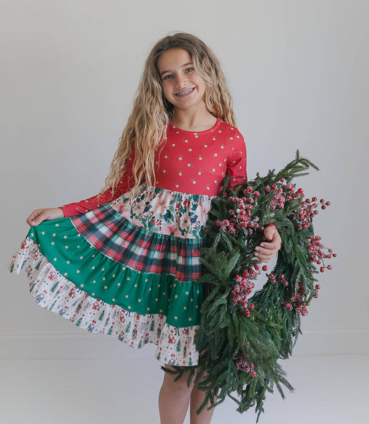 Avery Long Sleeve Tiered Christmas Holiday Twirl Dress