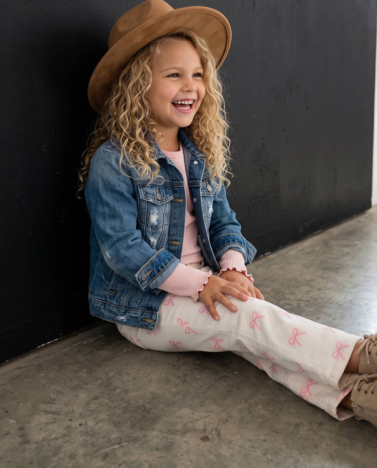 Kids Pink Coquette Bow Flare Denim Jeans
