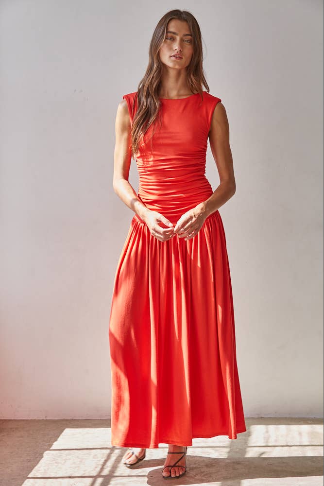 Knit Polyester Spandex Ruched Side Sleeveless Dress