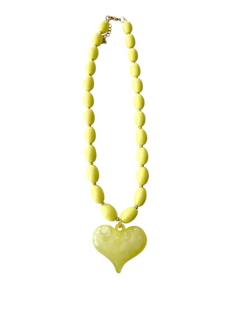 Roxie Yellow Beaded Necklace with Heart Charm