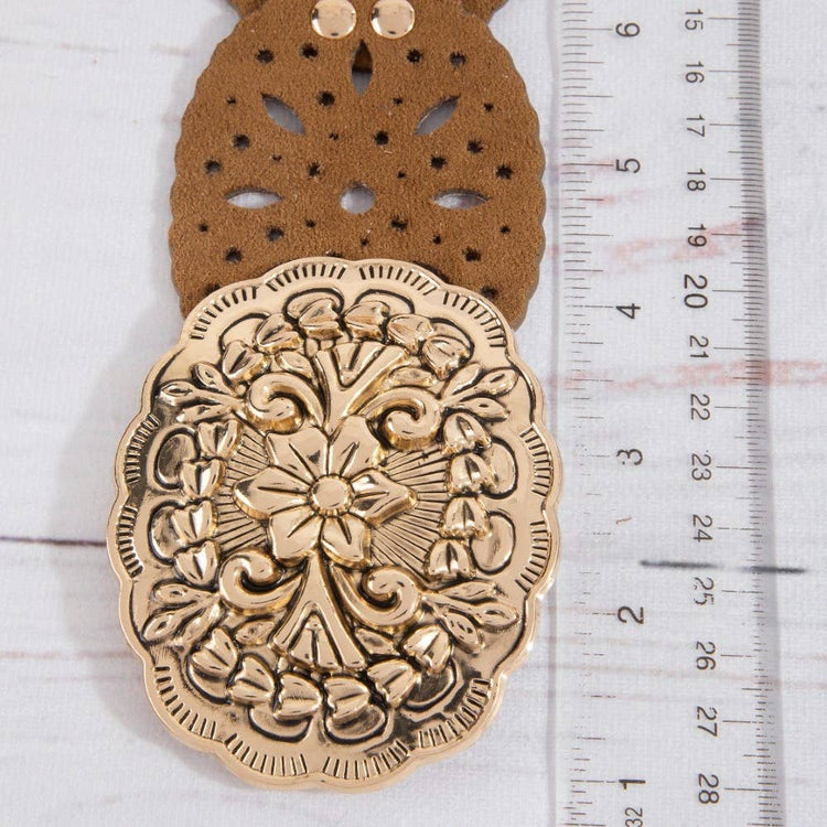 Embroidered Floral Buckle Vegan Leather Belt