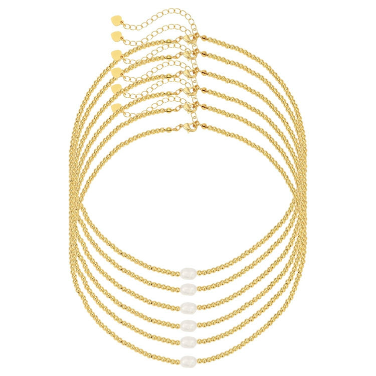 3Mm Beaded Necklace With Med. Pearl Accent